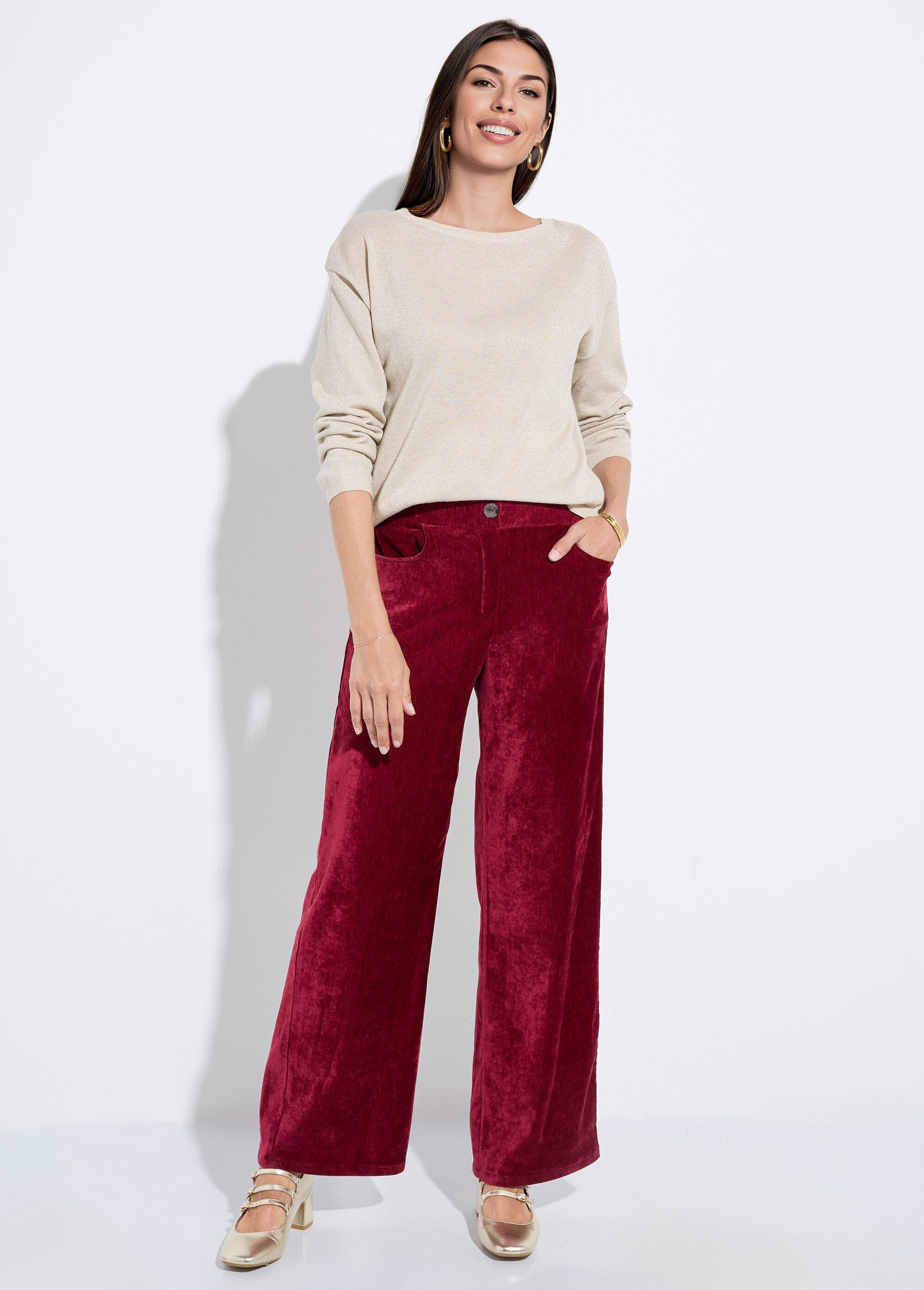 Pantalon_large_élastiqué_en_velours_ras_Bordeaux_SF1_slim