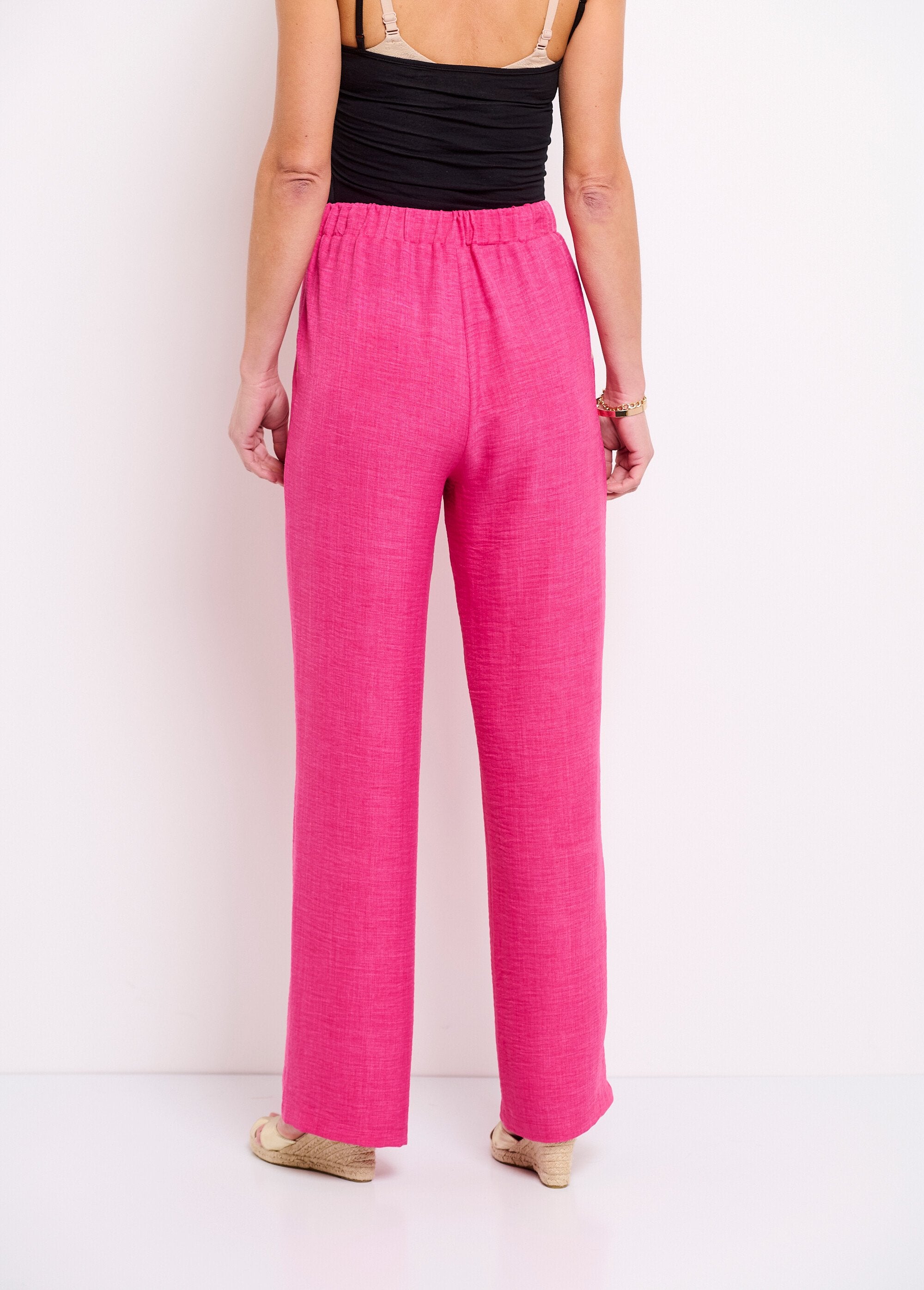 Pantalon_large_taille_semi_élastiquée_aspect_lin_Rose_DO1_slim