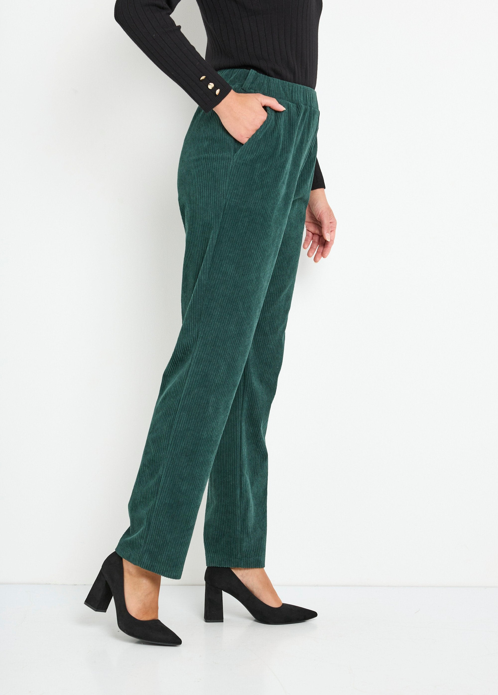 Pantalon_velours_côtelé_taille_élastiquée_Vert_DR1_slim