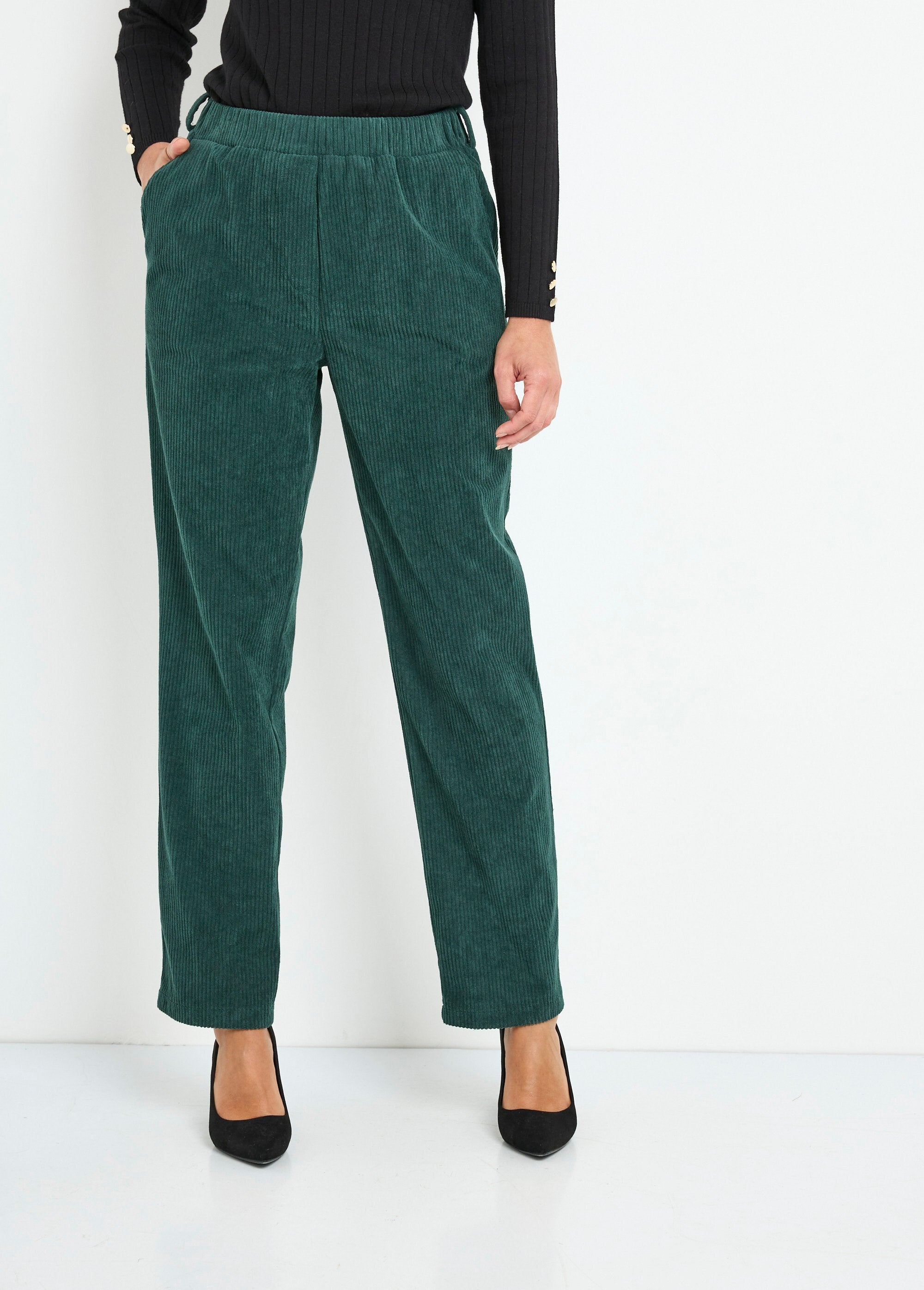 Pantalon_velours_côtelé_taille_élastiquée_Vert_FA1_slim