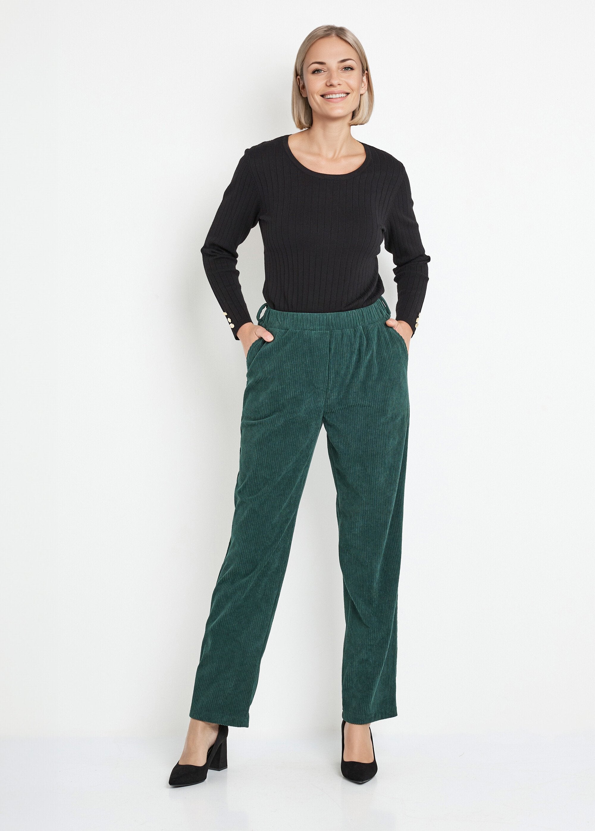 Pantalon_velours_côtelé_taille_élastiquée_Vert_SF1_slim