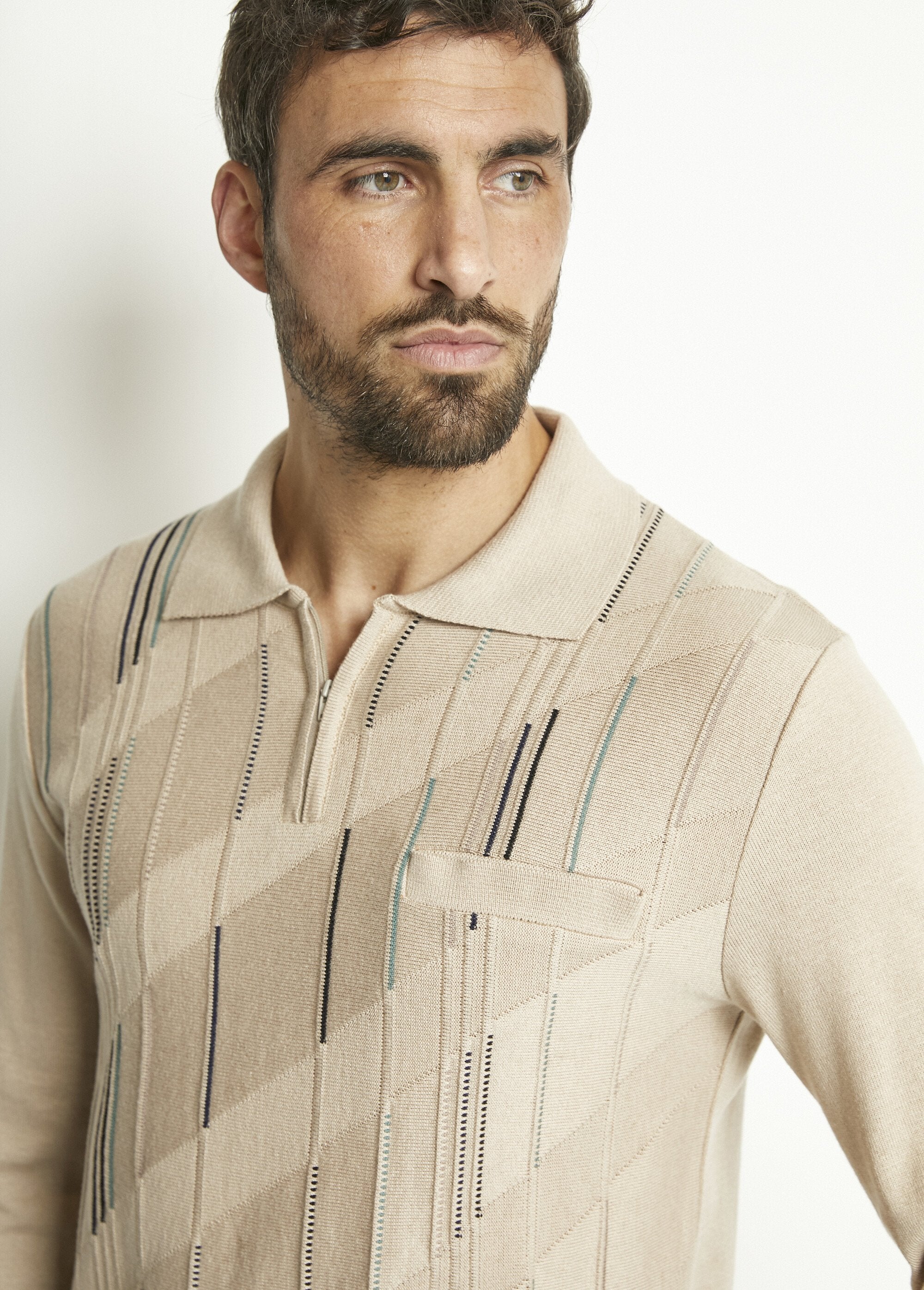 Camisa_polo_de_manga_comprida_com_zíper_em_algodão_jacquard_Beige_DE1_slim