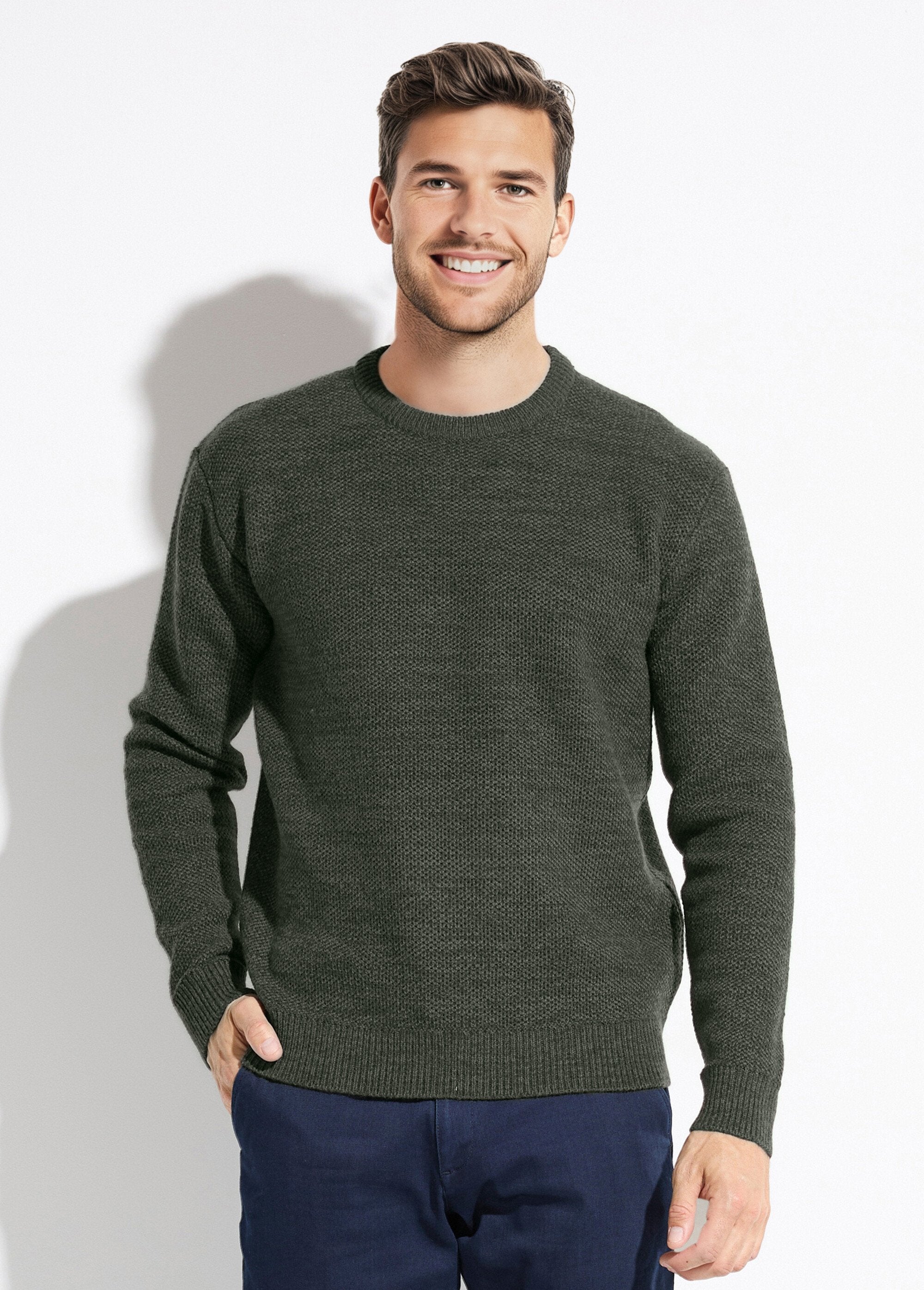 Pull_col_rond_maille_chinée_laine_manches_longues_Vert_FA1_slim