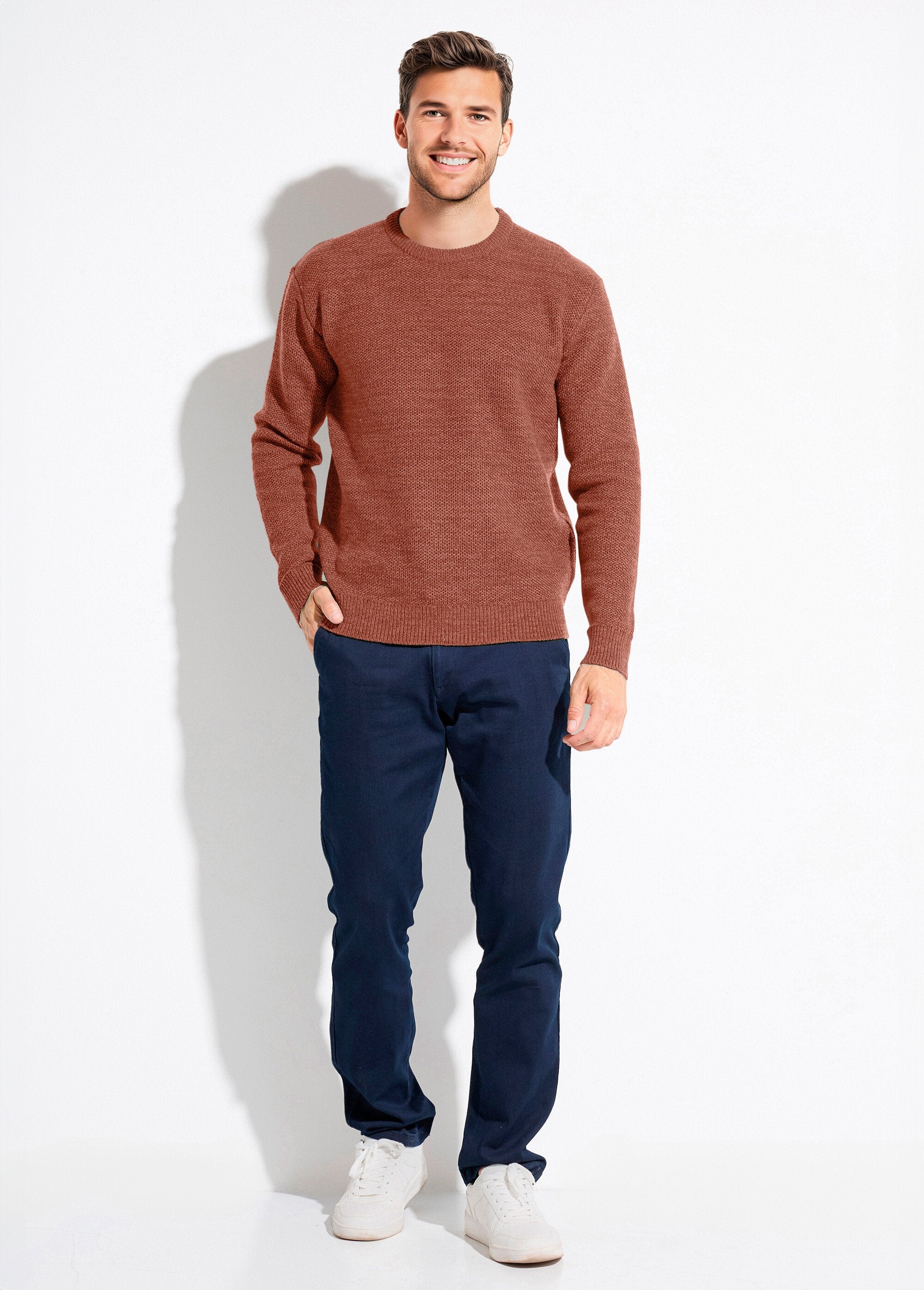 Pull_col_rond_maille_chinée_laine_manches_longues_Brique__SF1_slim