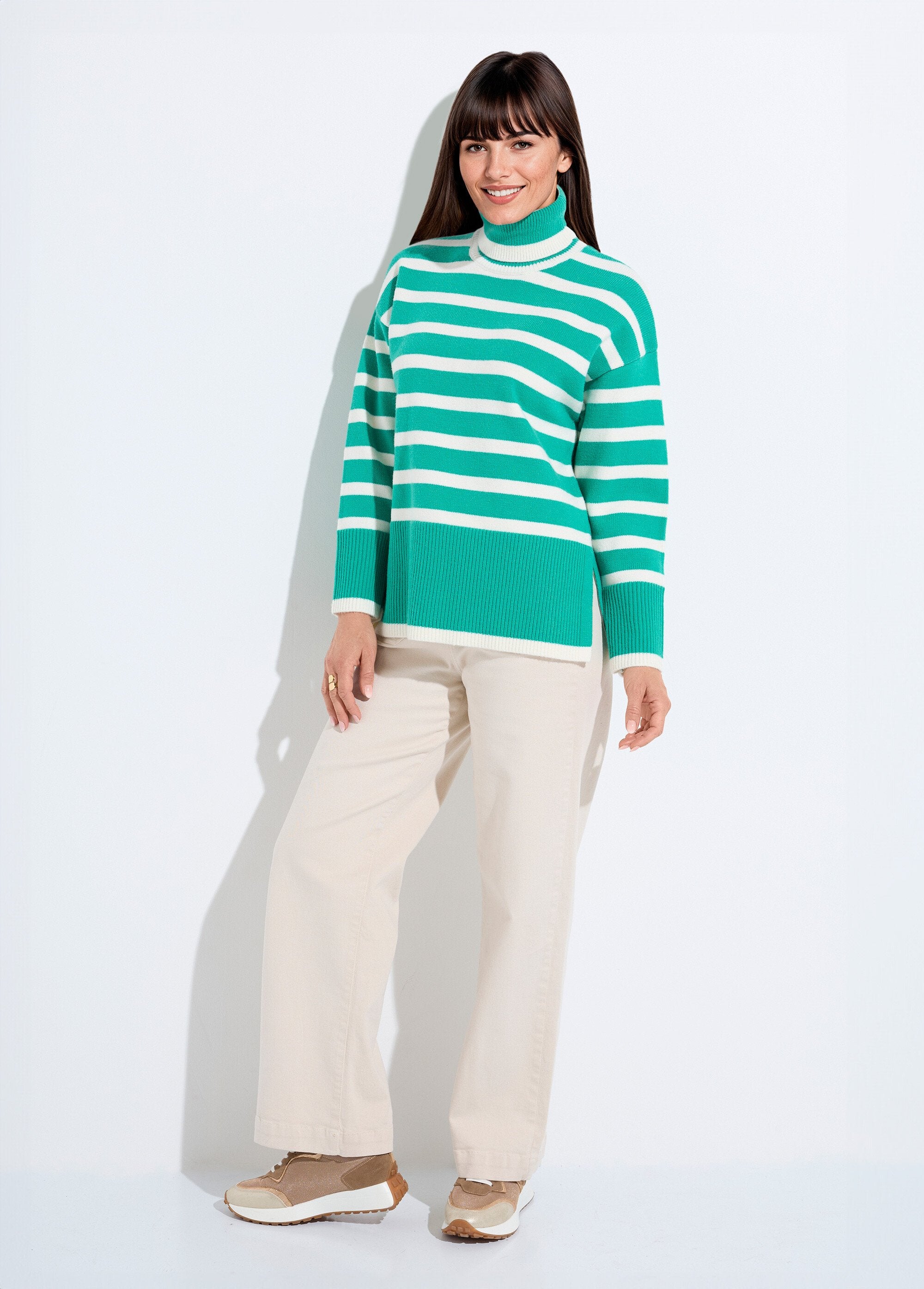 Pull_col_roulé_manches_longues_descendues_Raye_vert_SF1_slim
