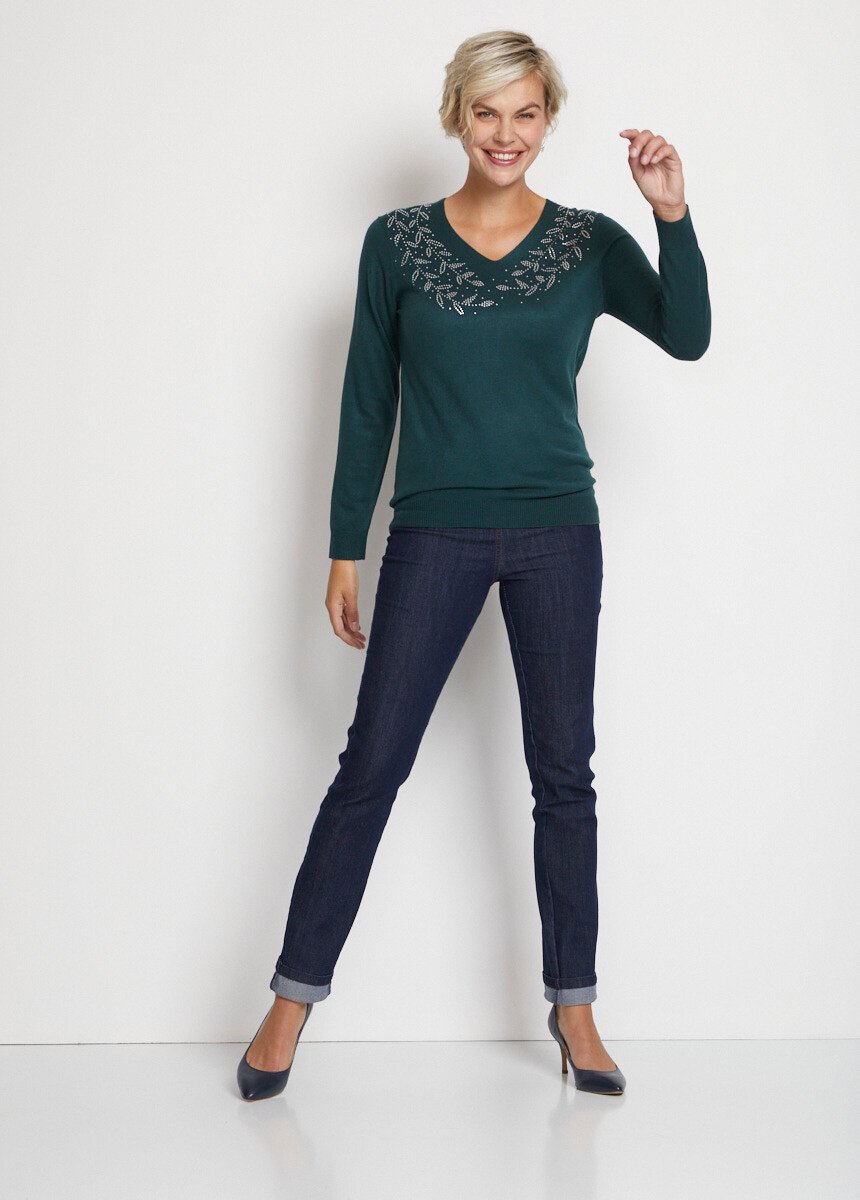 Camisola_de_manga_comprida_com_decote_em_V_e_strass_Verde_pinho_SF1_slim