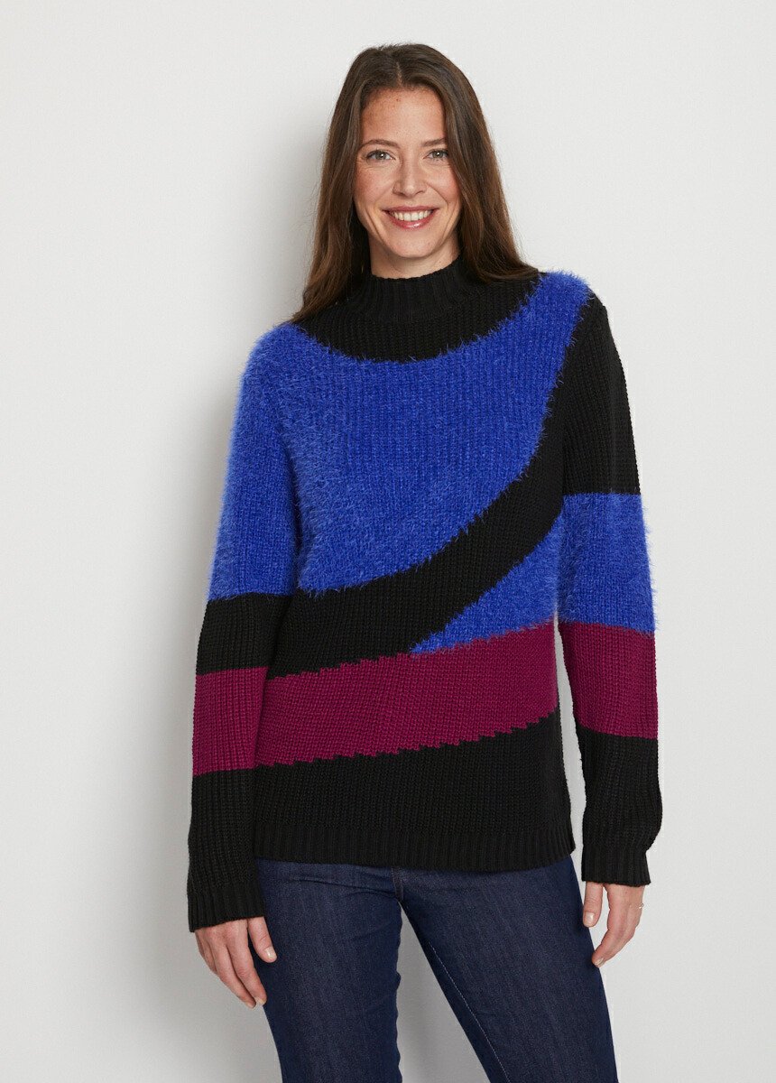 Pull_graphique_mailles_perlée_et_poilue_Bleu_et_fuchsia_FA1_slim