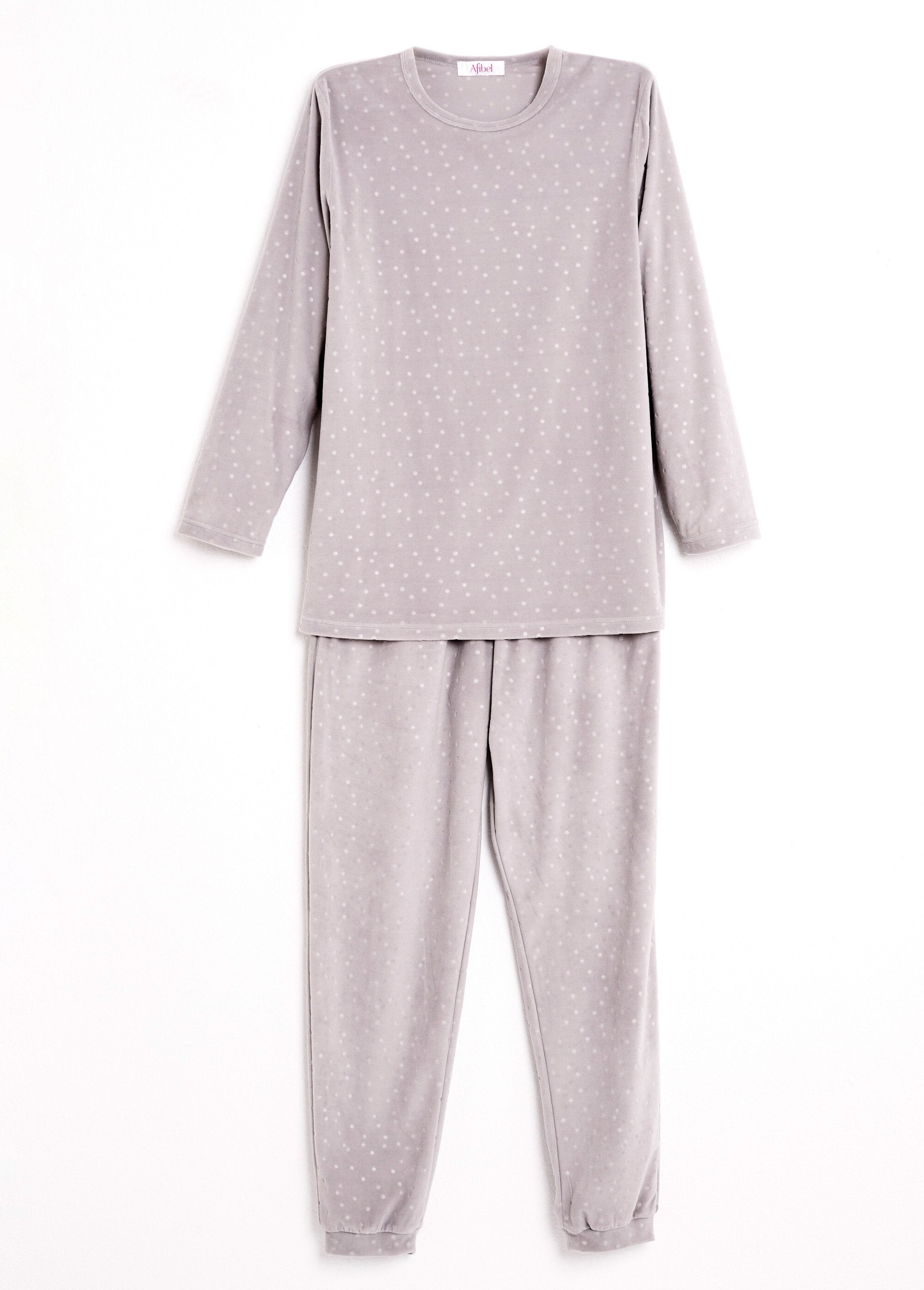 Calça_de_pijama_de_veludo_com_gola_redonda_e_bolinhas_em_relevo_Gris_AP1_slim
