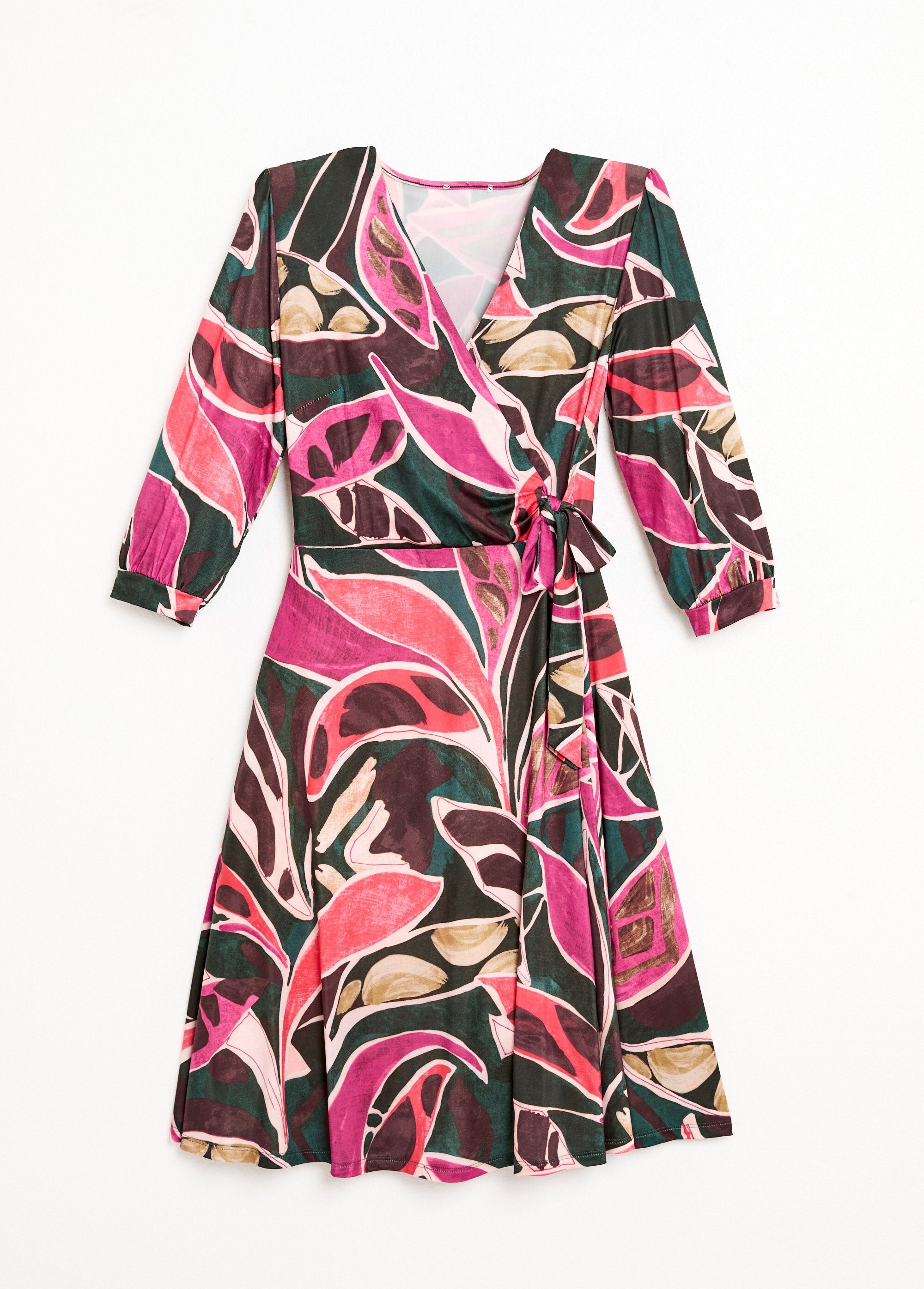 Robe_cache-coeur_courte_évasée_manches_3/4_Multicolore_AP1_slim