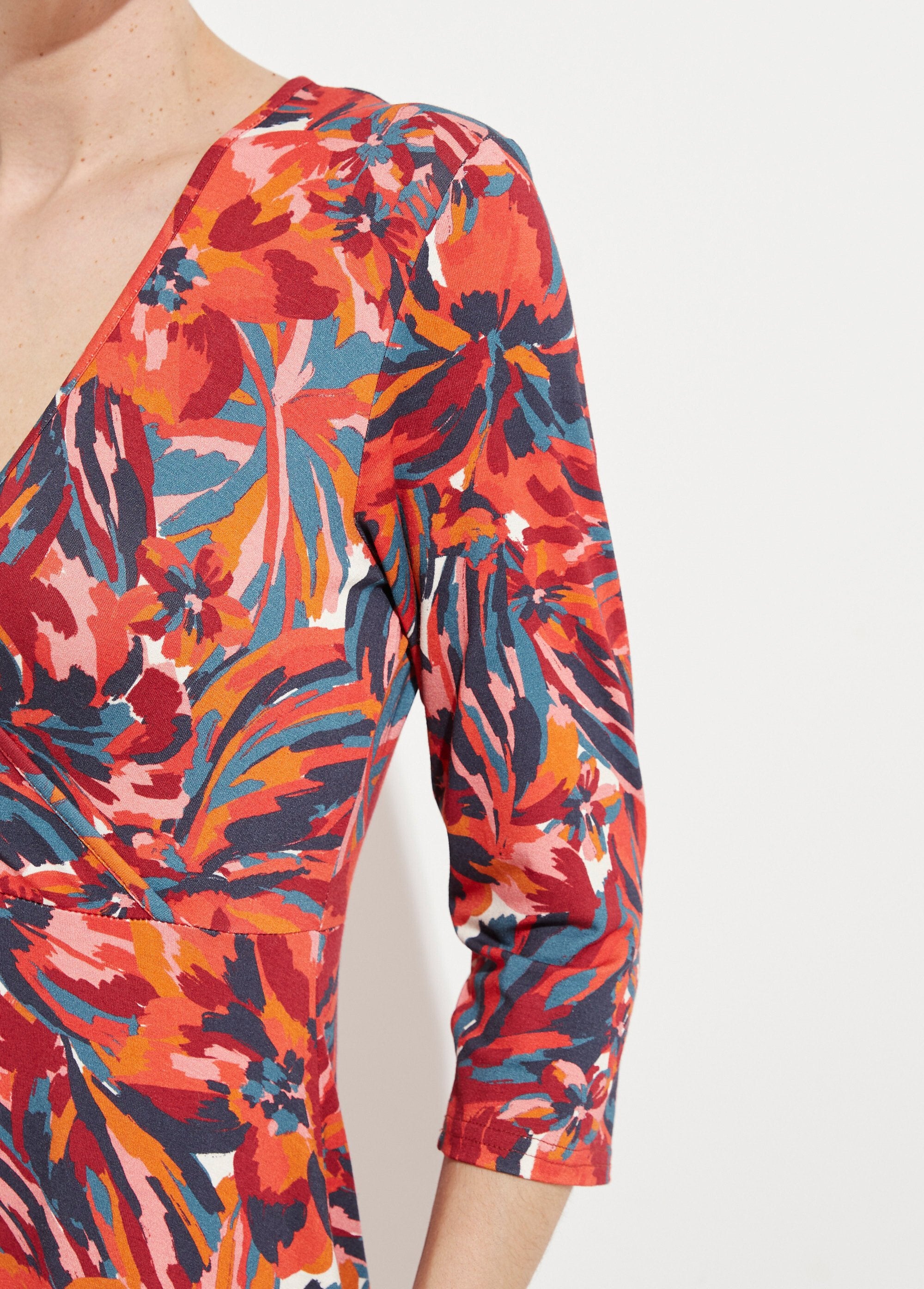 Robe_cache-coeur_courte_manches_3/4_motif_floral_Imprime_tomette_DE2_slim
