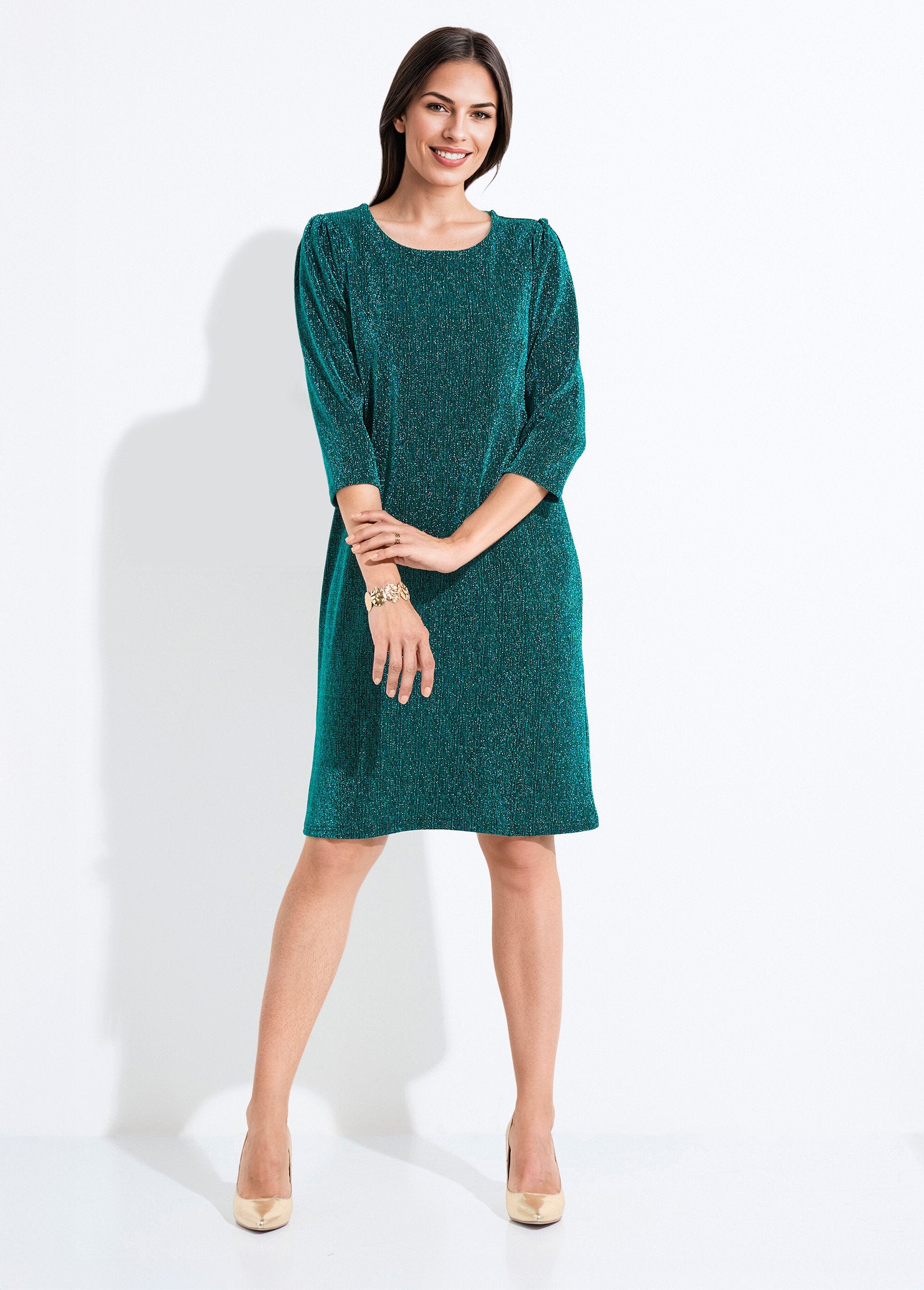 Robe_droite_courte_maille_brillante_métallisée_Vert_FA1_slim