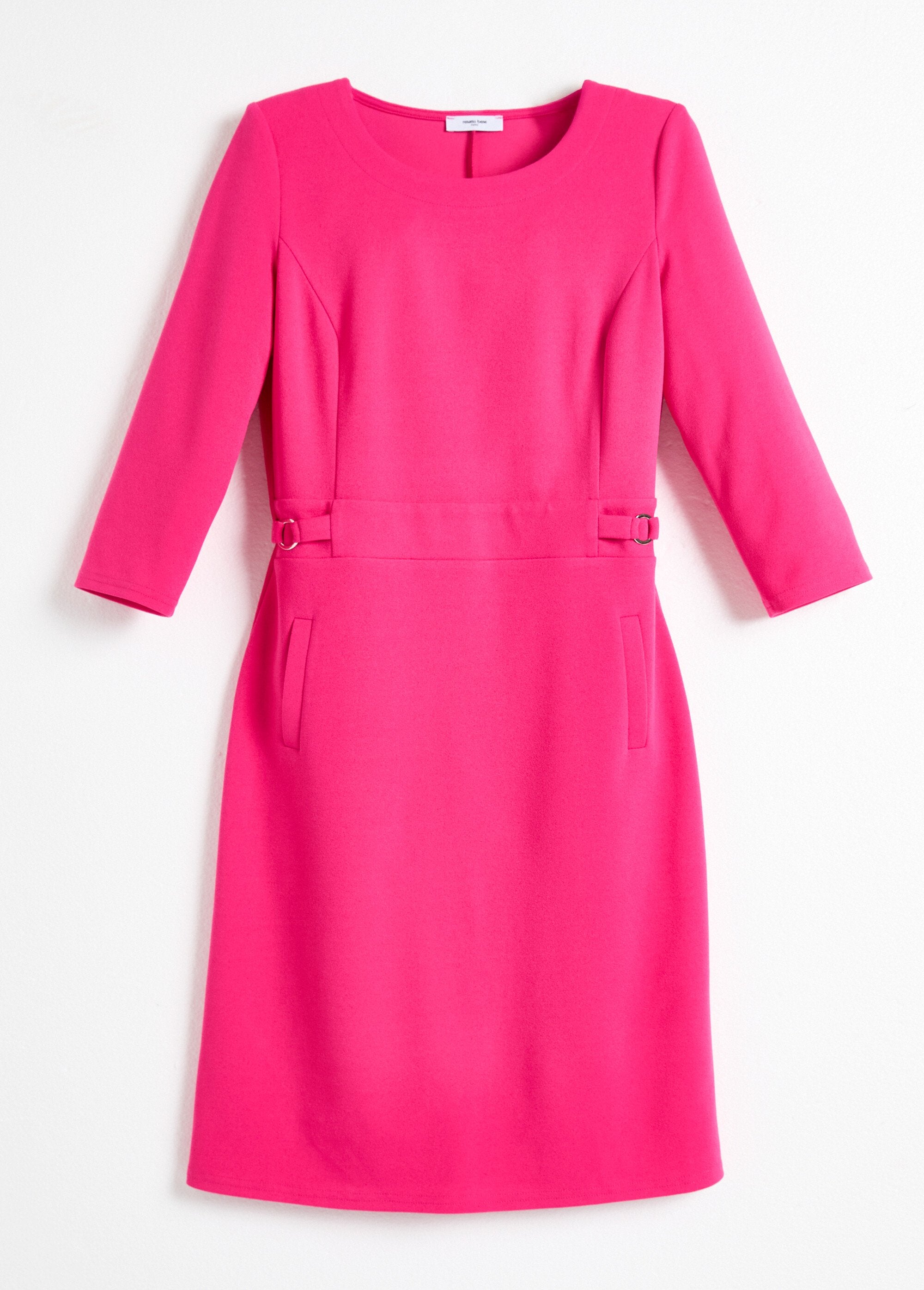 Vestido_reto_com_mangas_3/4_em_malha_macia_Fuchsia_AP1_slim