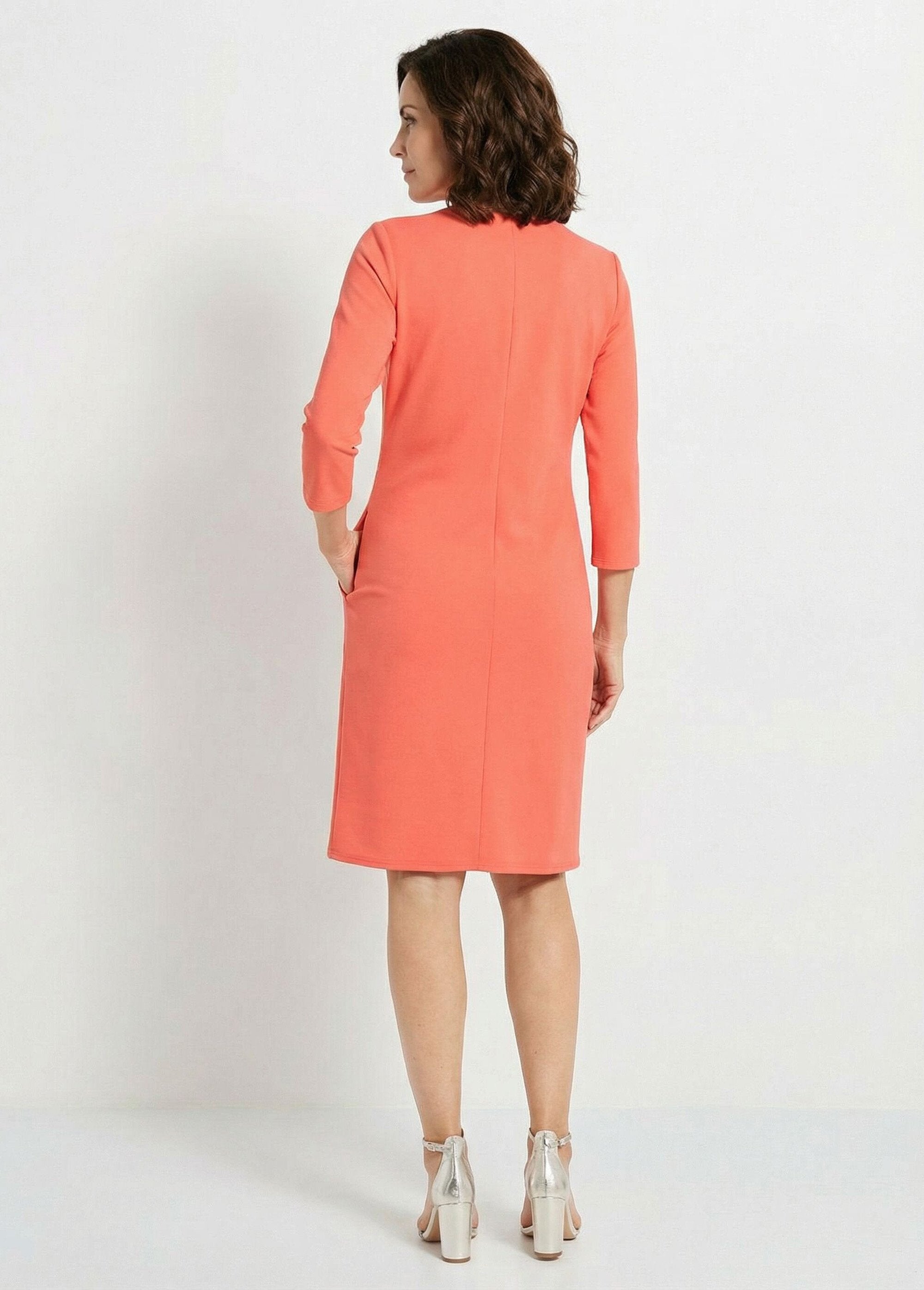 Robe_droite_manches_3/4_maille_souple_Corail_DO1_slim