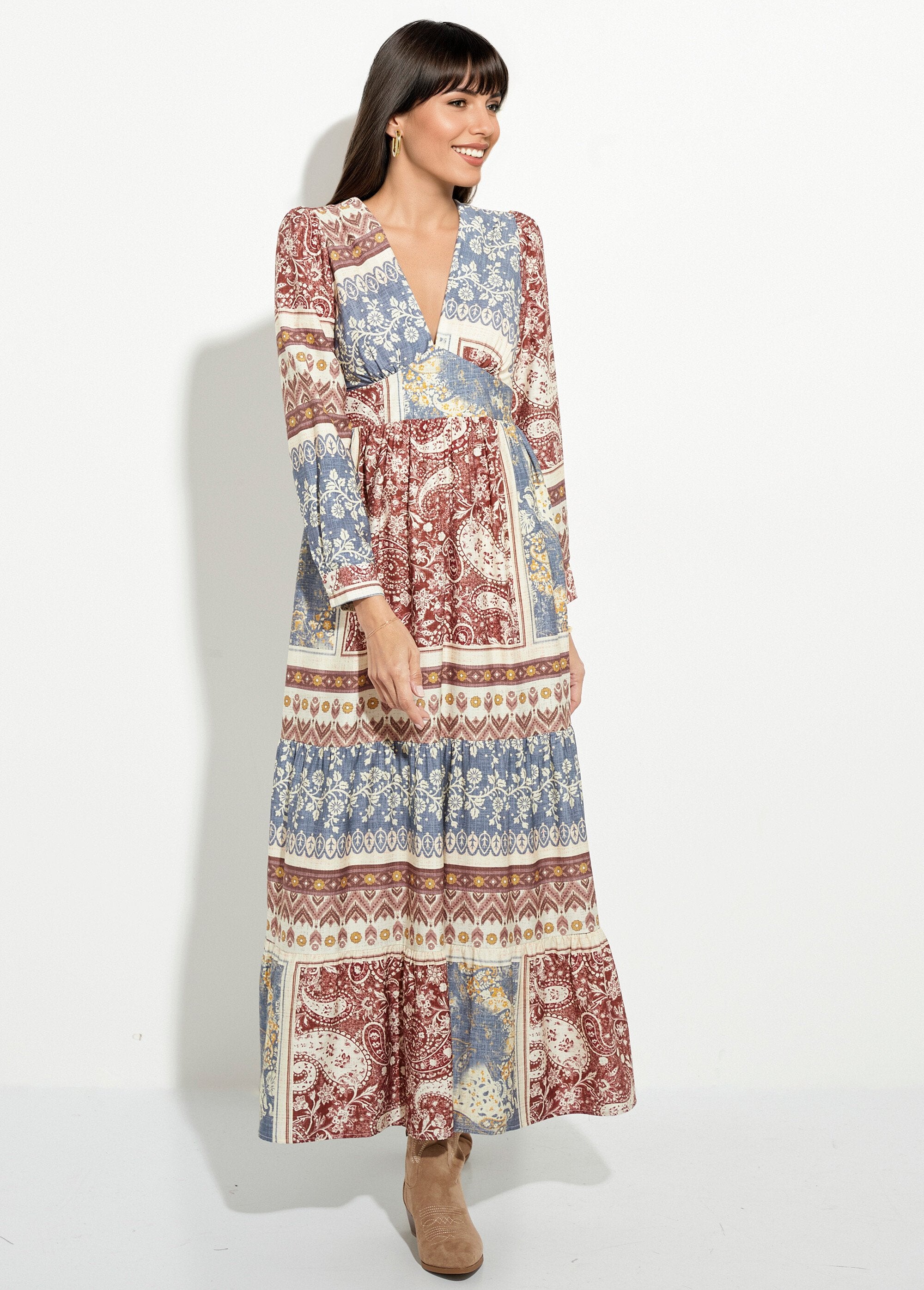 Robe_longue_à_étages,_motif_patchwork_Bleu_et_beige_FA1_slim