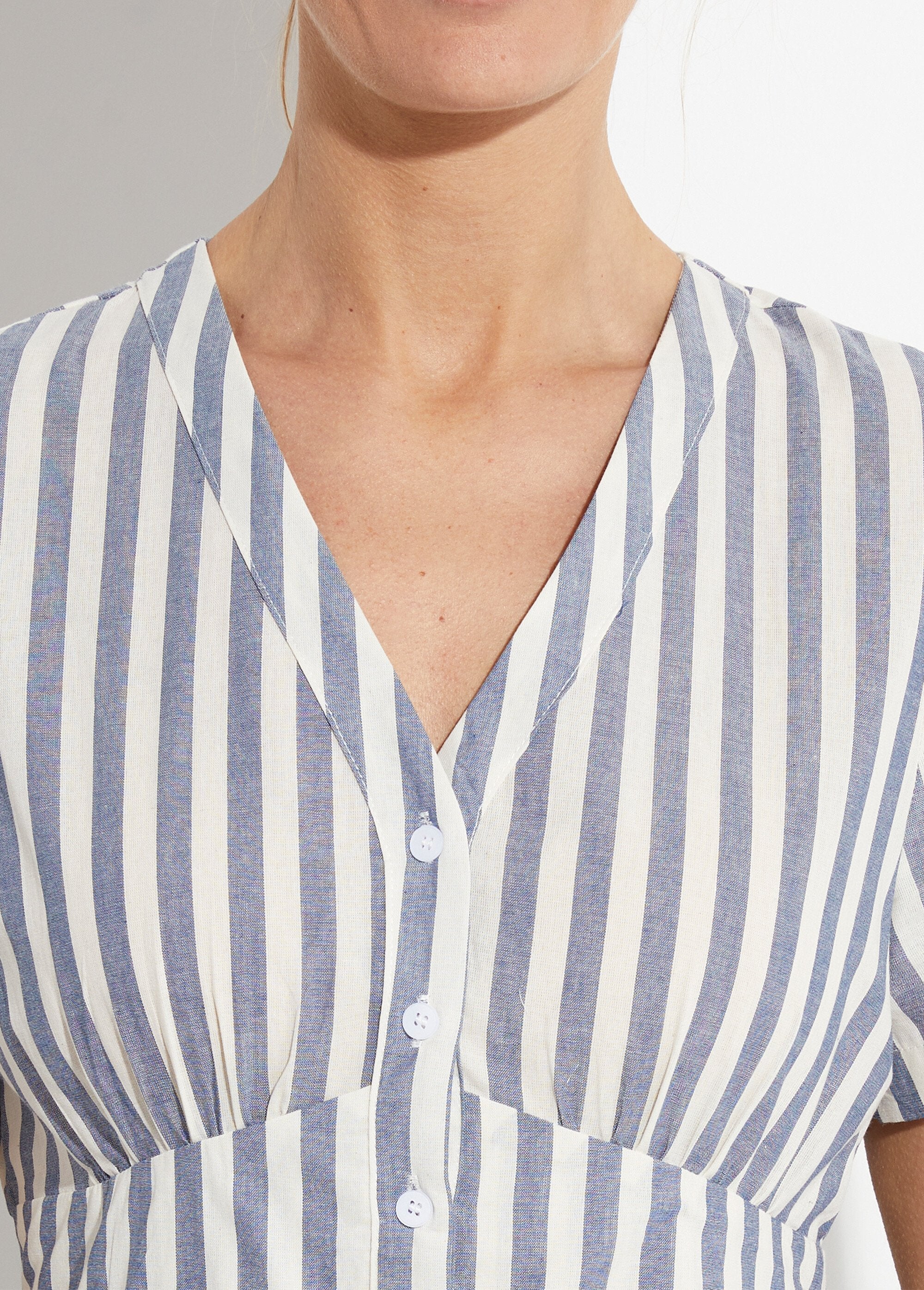 Robe_taille_haute_pur_coton_à_rayures_Bleu_raye_DE1_slim
