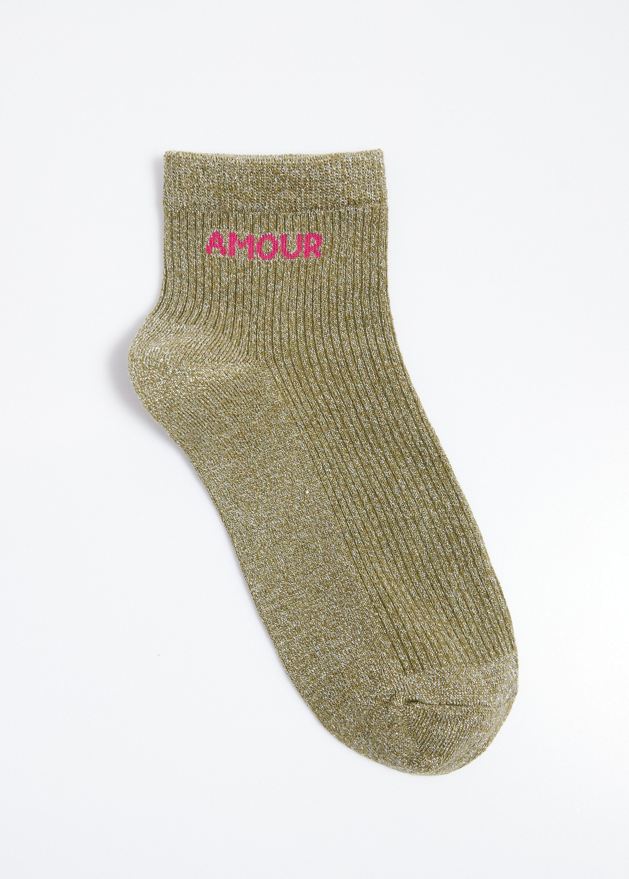 Socquettes_fil_métallisé,_message_AMOUR_Kaki_DE1_slim