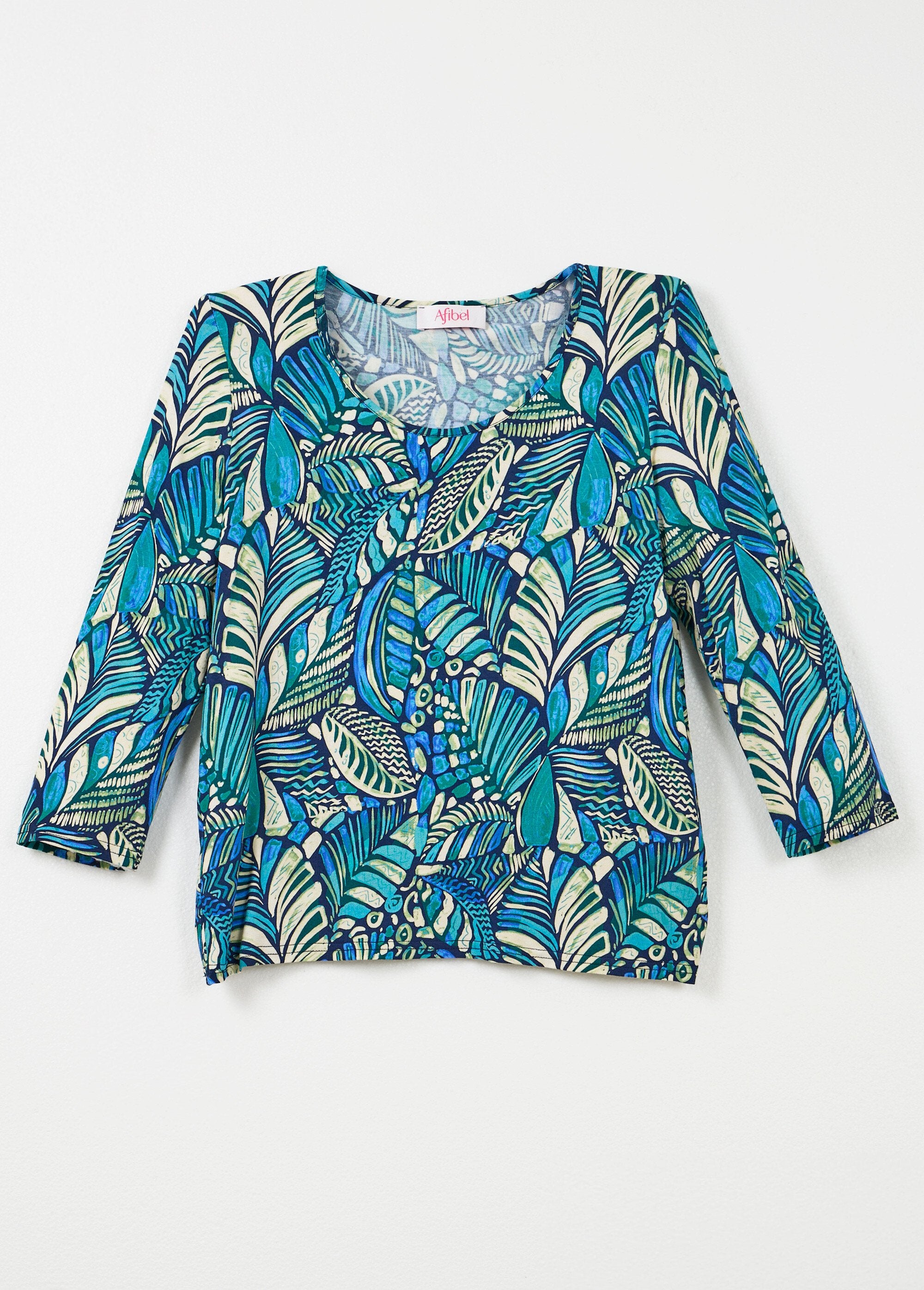 Camiseta_gola_redonda_com_estampa_patchwork_Bleu_et_vert_AP1_slim