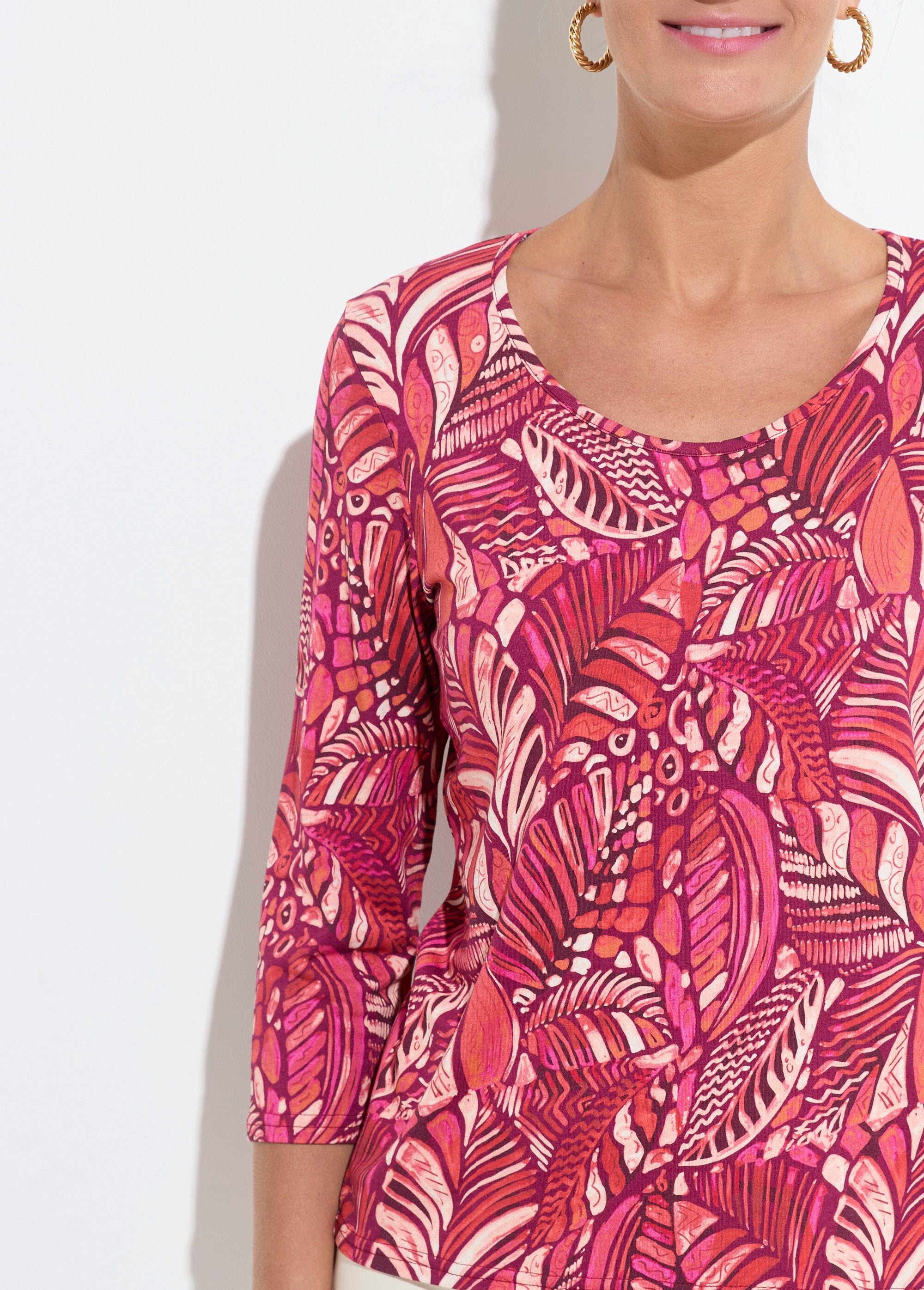 T-shirt_col_rond_imprimé_patchwork_Rose_et_orange_DE1_slim