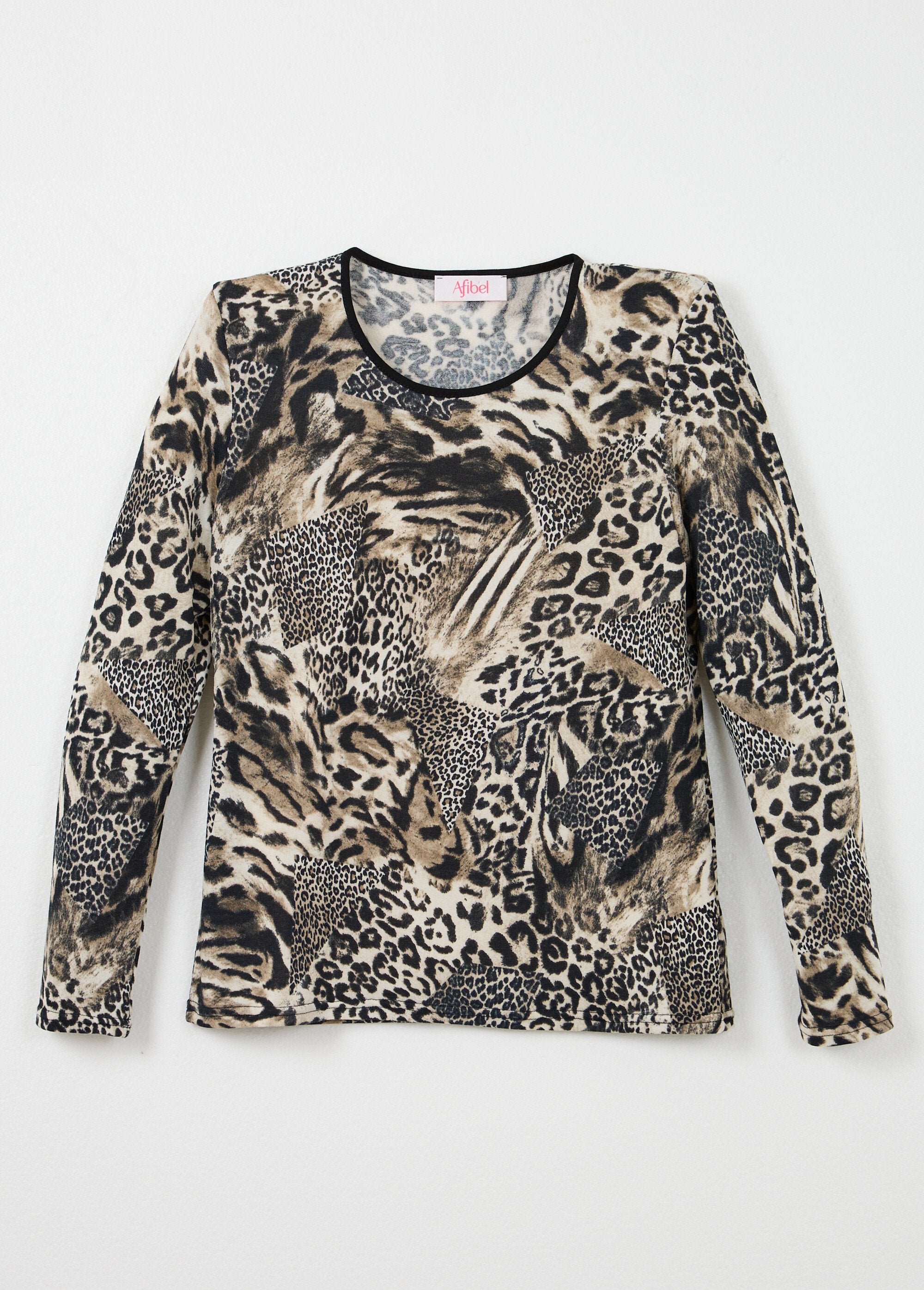 T-shirt_col_rond_imprimé_patchwork_peau_de_bête_Beige_et_noir_AP1_slim