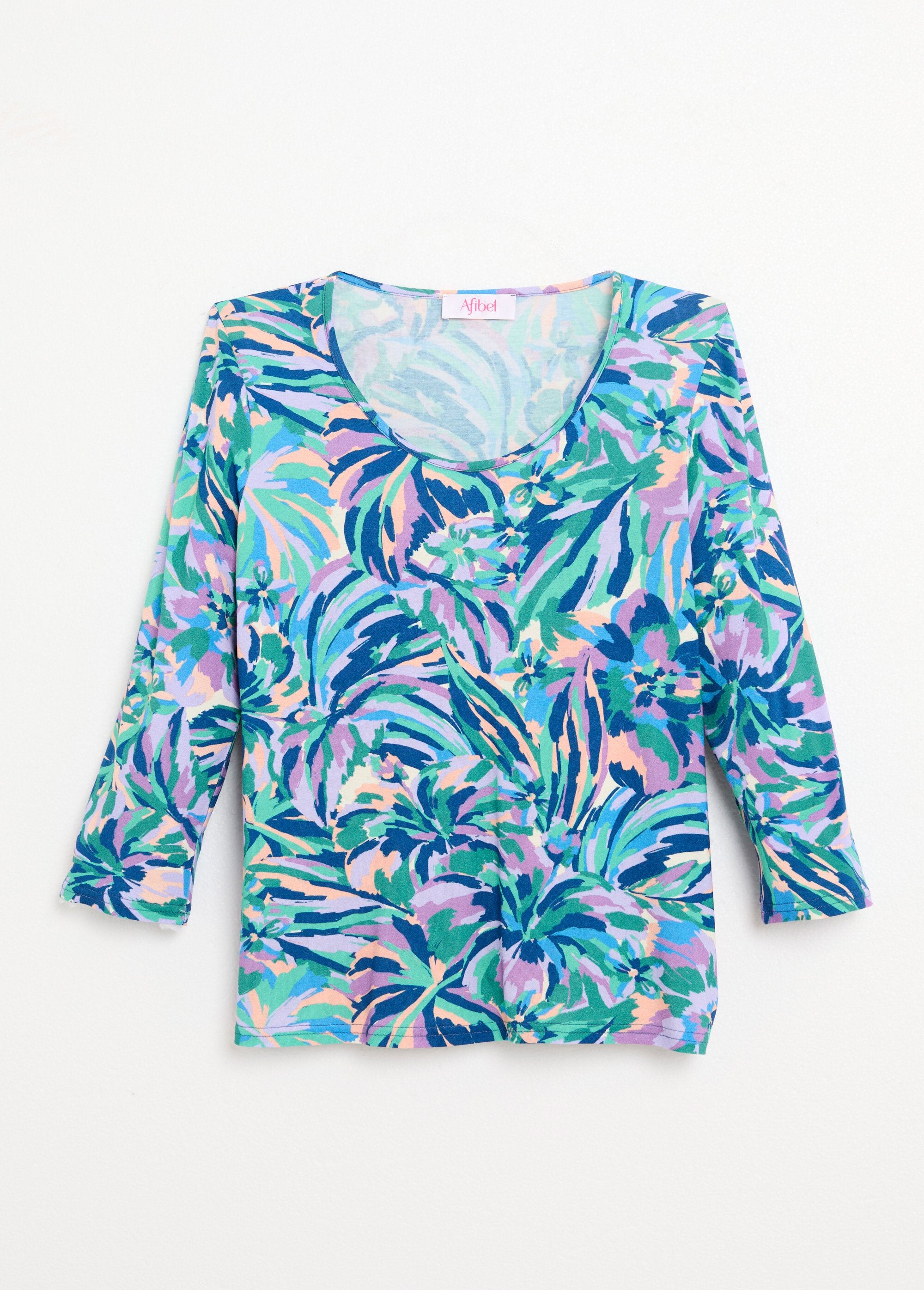 T-shirt_estampada_com_gola_redonda_e_manga_3/4_Imprime_bleu_AP1_slim