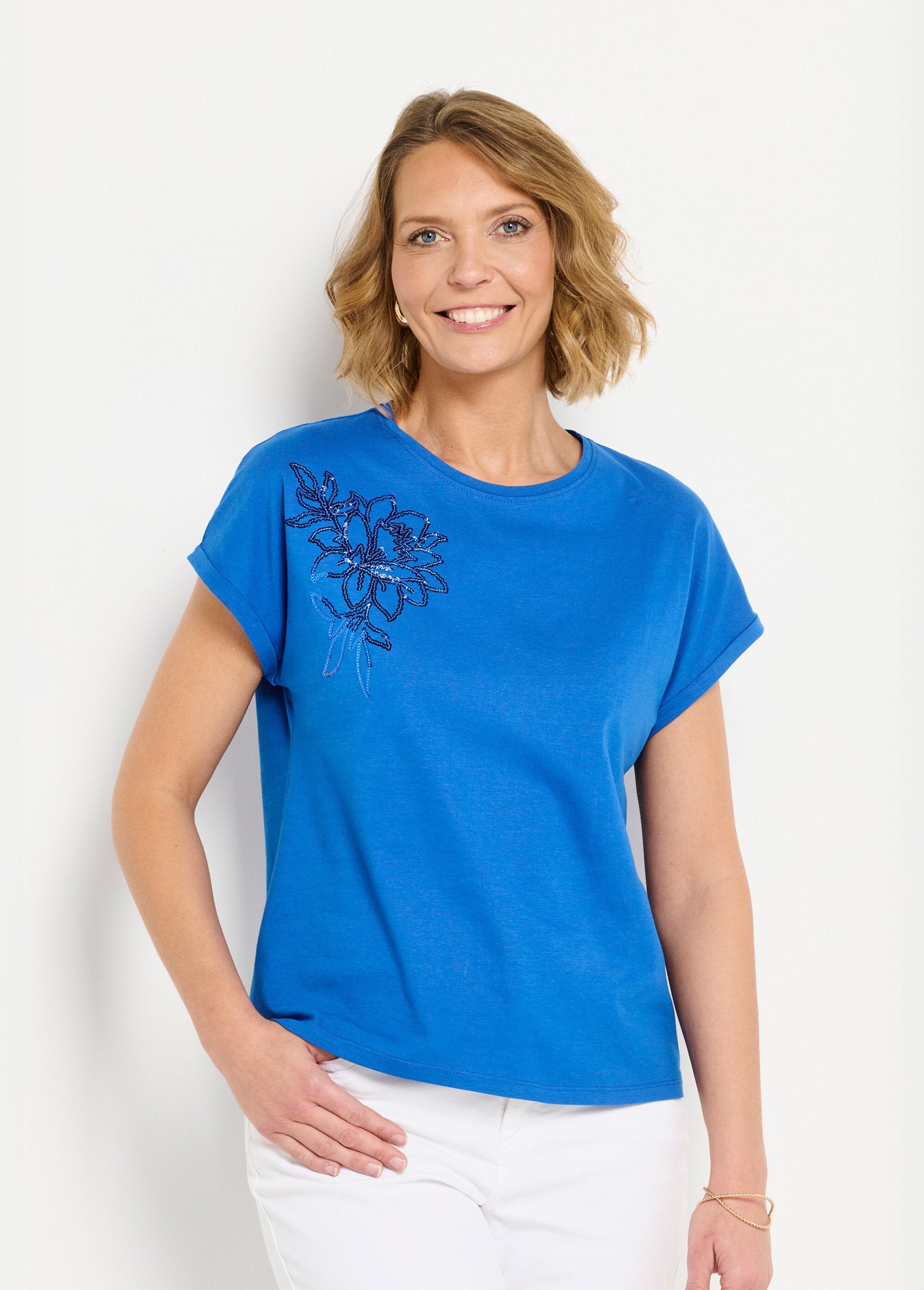 T-shirt_coton_uni_sequins_manches_courtes_Bleu_dur_FA1_slim