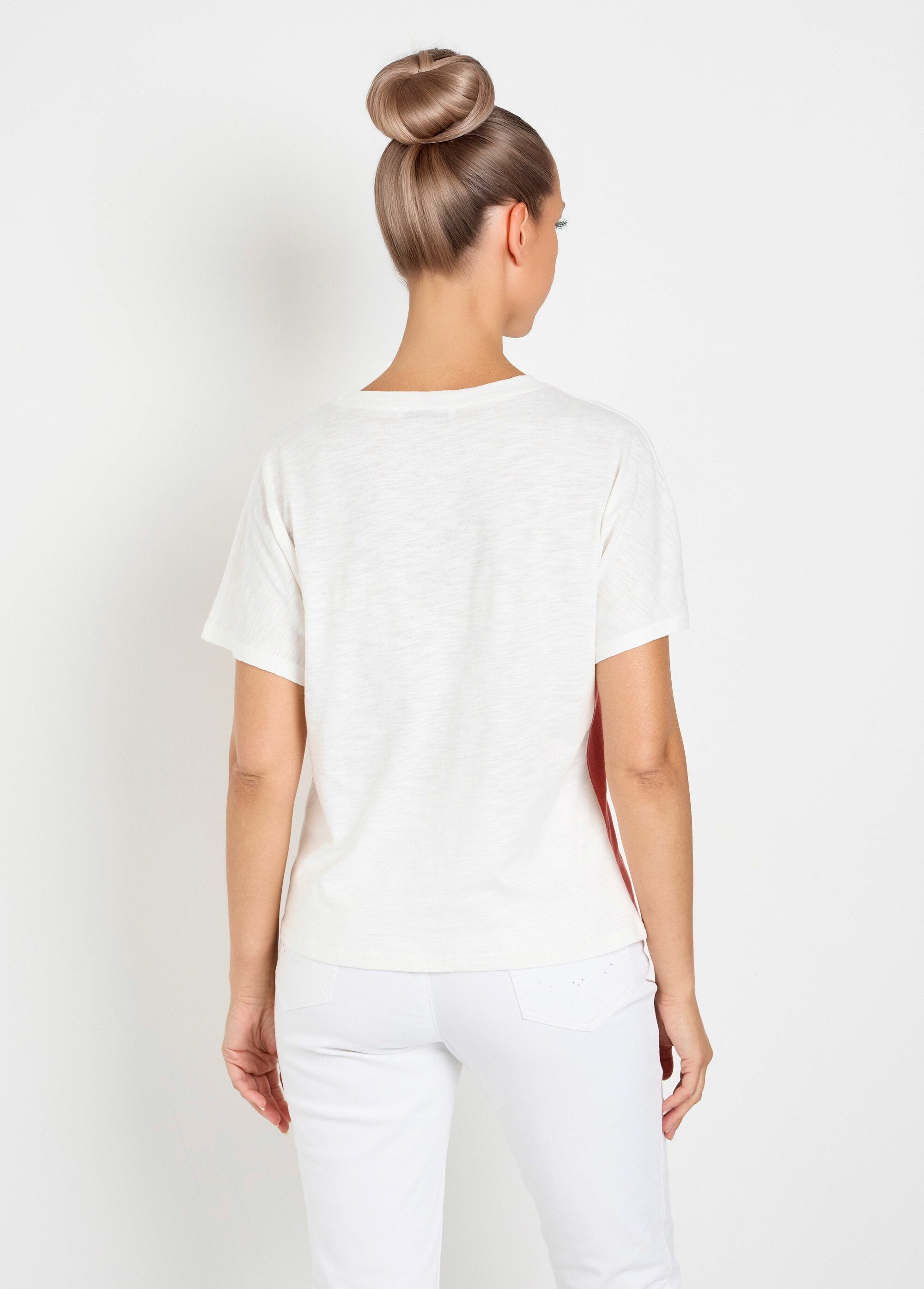 T-shirt_maille_flammée_bicolore_à_message_Corail_et_blanc_DO1_slim