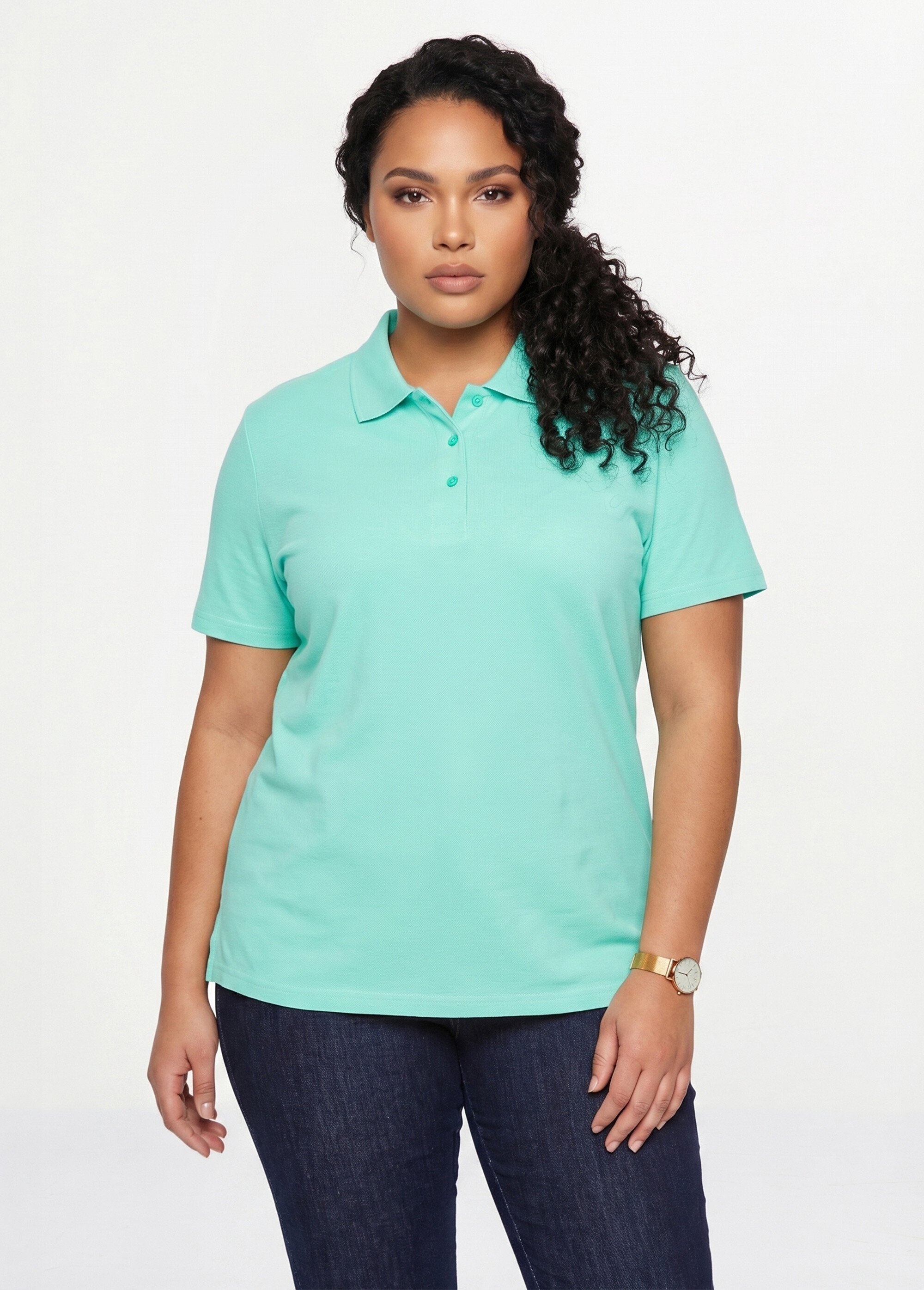 Camiseta_gola_polo_em_malha_piqué_de_algodão_VERDE_FA1_curvy