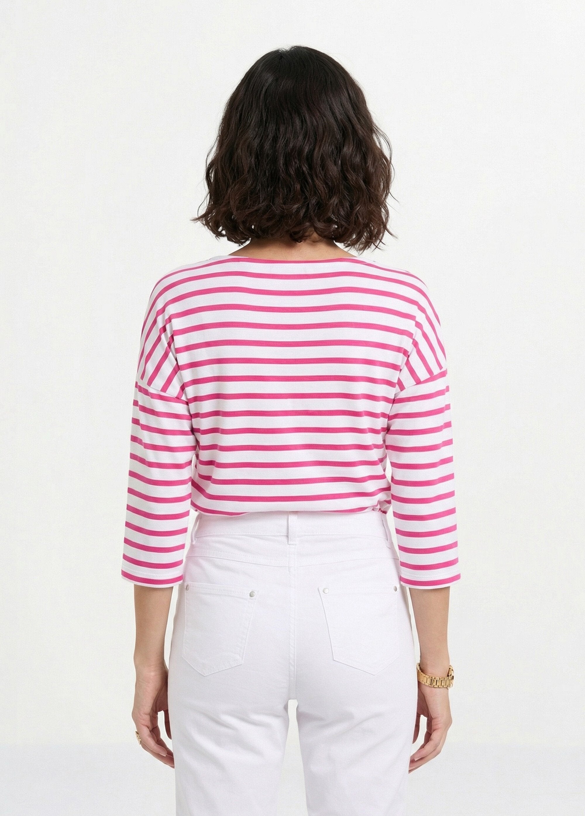 T-shirt_de_manga_curta_às_riscas_Blanc_et_fuchsia_DO1_slim