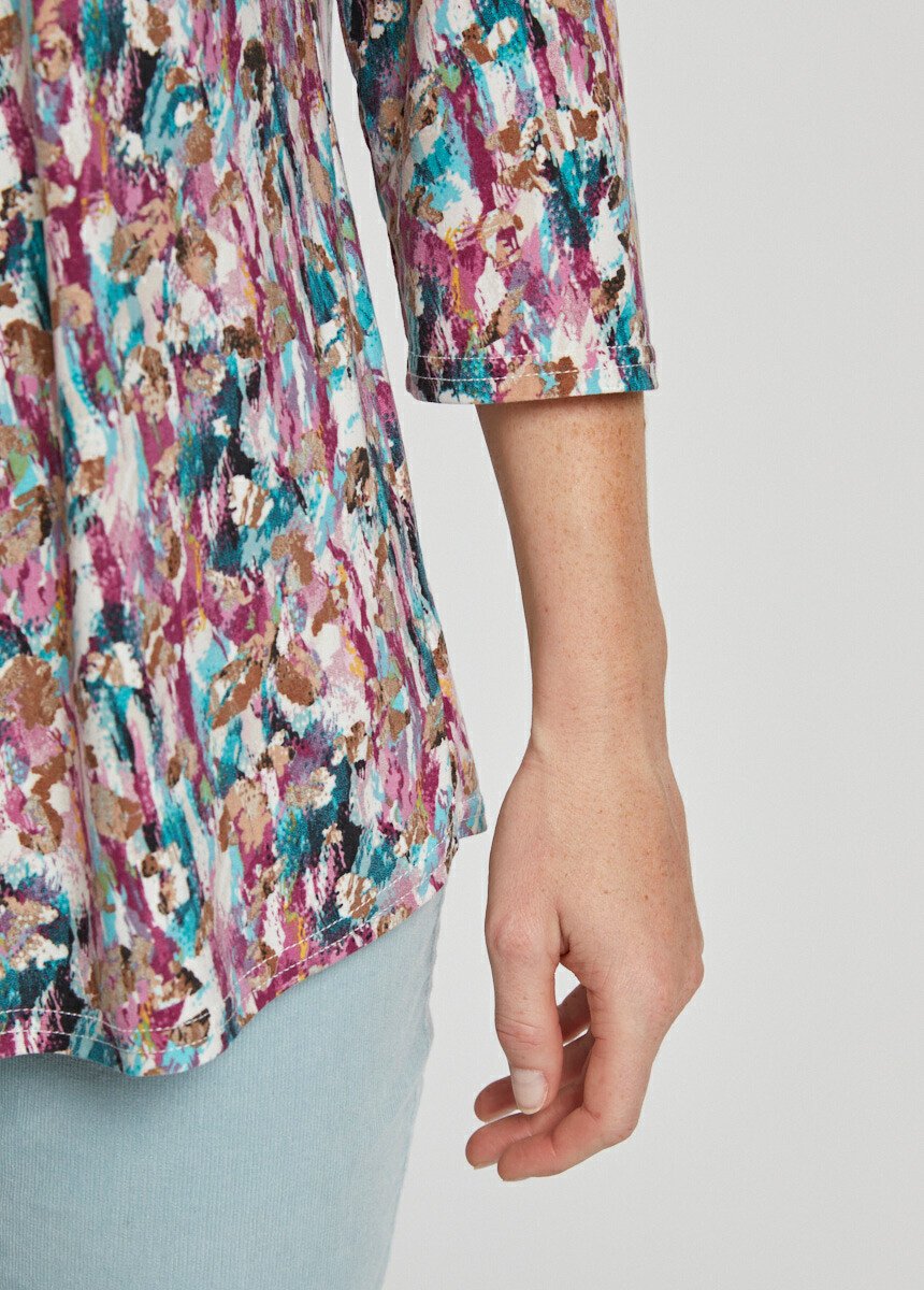 T-shirt_com_decote_em_V_estampado,_mangas_3/4_Cassis_et_emeraude_DE3_slim