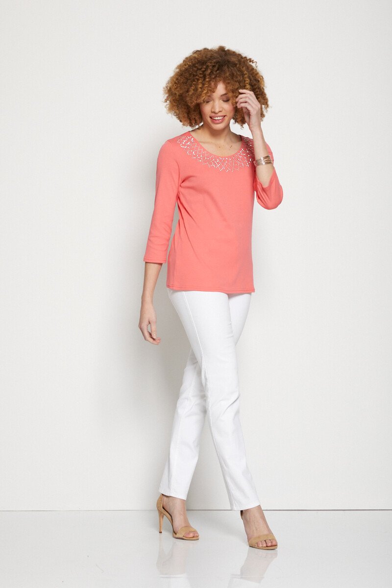 Camiseta_extravagante_manga_3/4_com_tachas_Coral_SF1_slim