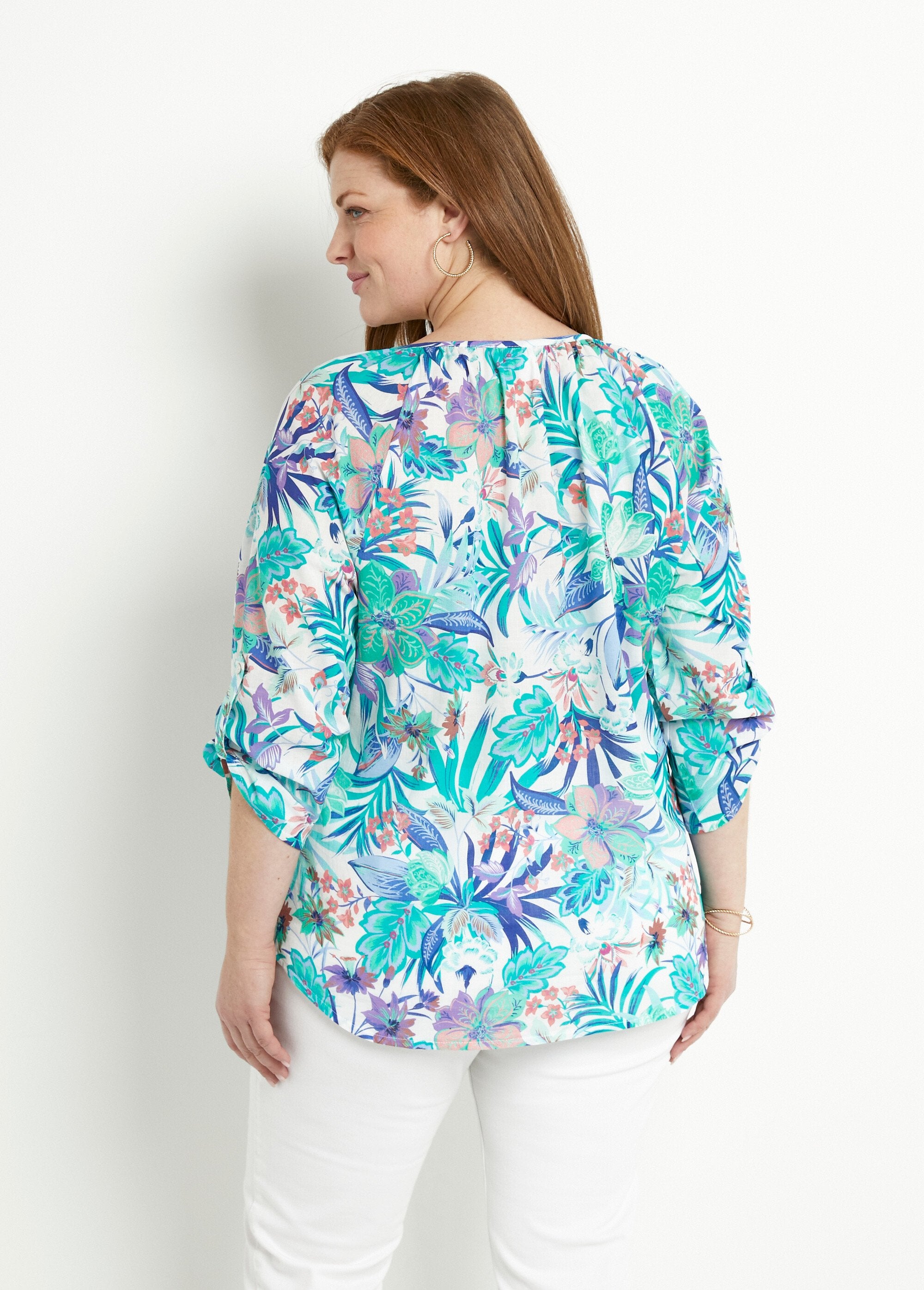 Túnica_solta_em_voile_de_algodão_estampado_com_mangas_3/4_Multicolore_DO1_curvy