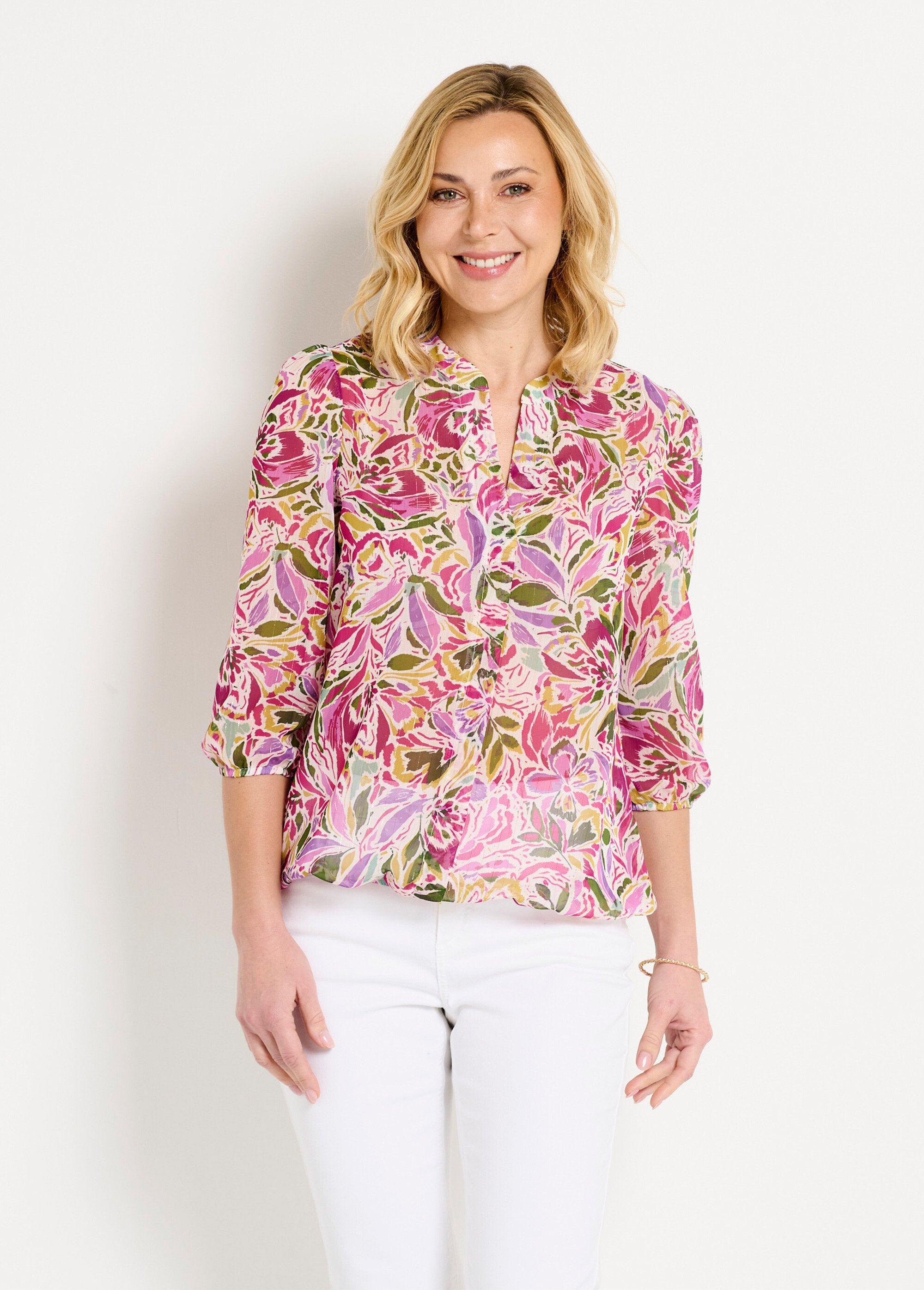 Túnica_longa_com_decote_em_V_e_voile_floral_brilhante_Multicolore_FA1_slim